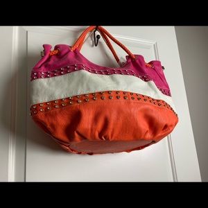 NWT TOP GIRL Rhinestone Studs Braided Handles Oversized Hobo Tote Purse Bag